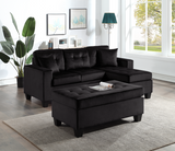 Naomi Collection Tufted Reversible Black Velvet Sectional w/Matching Ottoman