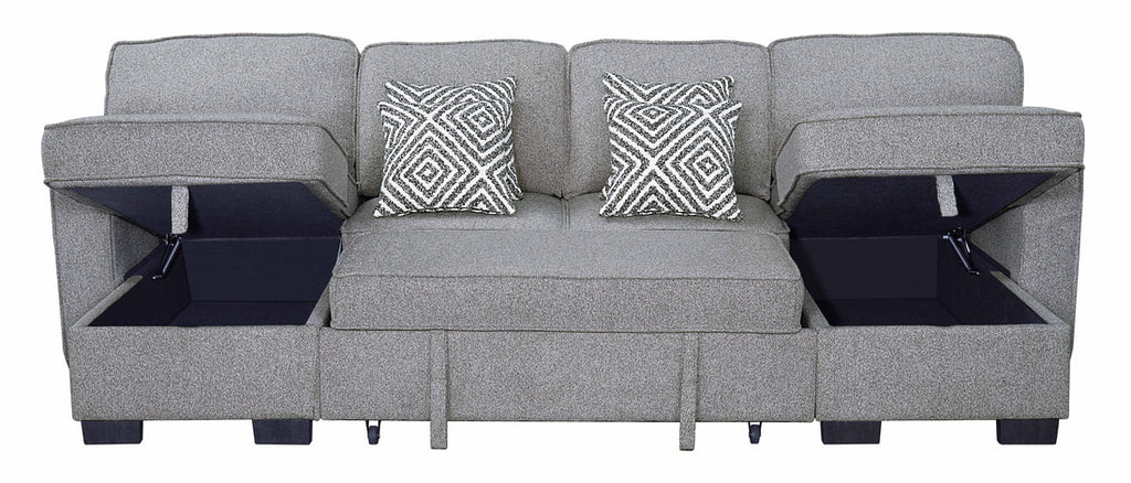 Storage Chalse Sahara Gray - Double Storage Chaise Sectional w/ Drop Down Cupholders ...