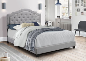 Gray Linen Bed Frame with Tufted Headboard