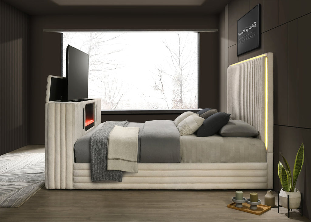 Villa White Platform Bed - Queen, King