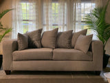 Dove grey sofa and love seat with decorative pillows- new