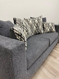 Steel grey sofa and love seat with decorative pillows- new