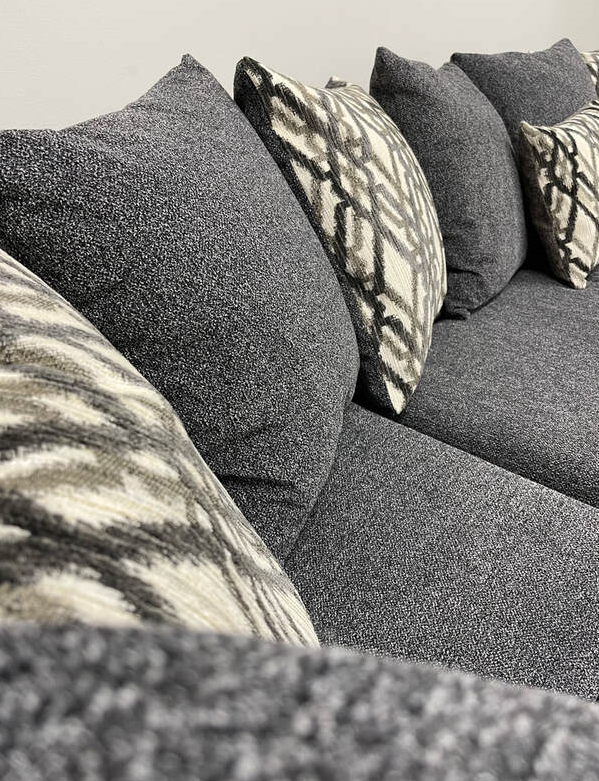 Oversized Steel Grey Sectional with Throw Pillows