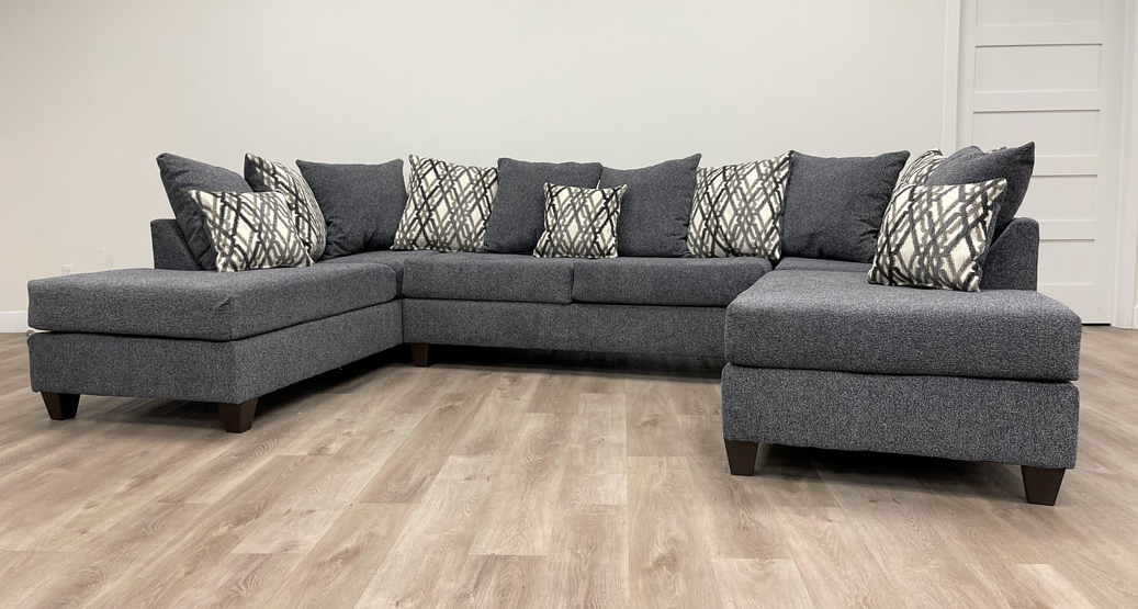 Oversized Steel Grey Sectional with Throw Pillows