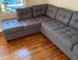 James Collection Tufted Grey Linen Sectional w/Reversible Chaise Lounge