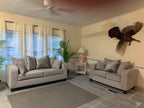 Dove grey sofa and love seat with decorative pillows- new