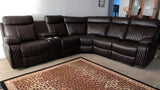 Soft brown leather reclining sectional with cup holders