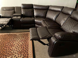 Soft brown leather reclining sectional with cup holders
