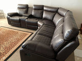 Soft brown leather reclining sectional with cup holders