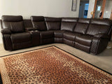 Soft brown leather reclining sectional with cup holders