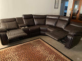 Soft brown leather reclining sectional with cup holders