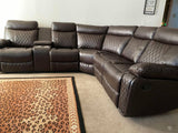 Soft brown leather reclining sectional with cup holders
