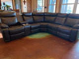 Soft brown leather reclining sectional with cup holders