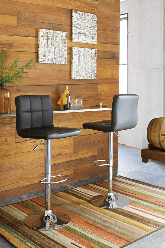 Two Black Swivel Bar Stools Adjustable