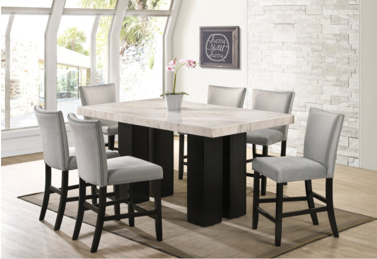 Finley Grey - (GENUINE MARBLE) Counter Height Table & 6 Chairs