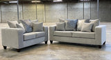 Dove grey sofa and love seat with decorative pillows- new